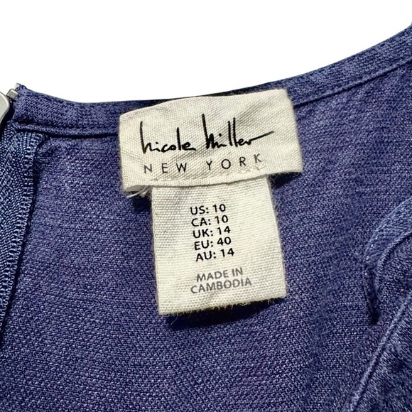 NICOLE MILLER NY Linen Wide Leg Lagenlook Relaxed Fit Navy Blue Jumpsuit Size 10 - Picture 9 of 10